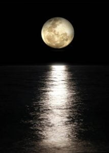 ينعكس البدر على سطح البحر الهادئ ليلاً | خلفيات القمر